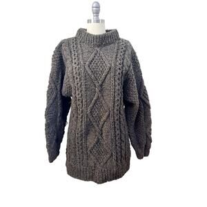 Vintage Tejidos San Luis Wool Sweater Ecuador Cable Knit Gray Unisex S M